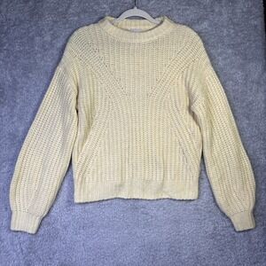 A NEW DAY Pale Yellow Cream Soft Chunky Knit Sweater Balloon Sleeves Size XS